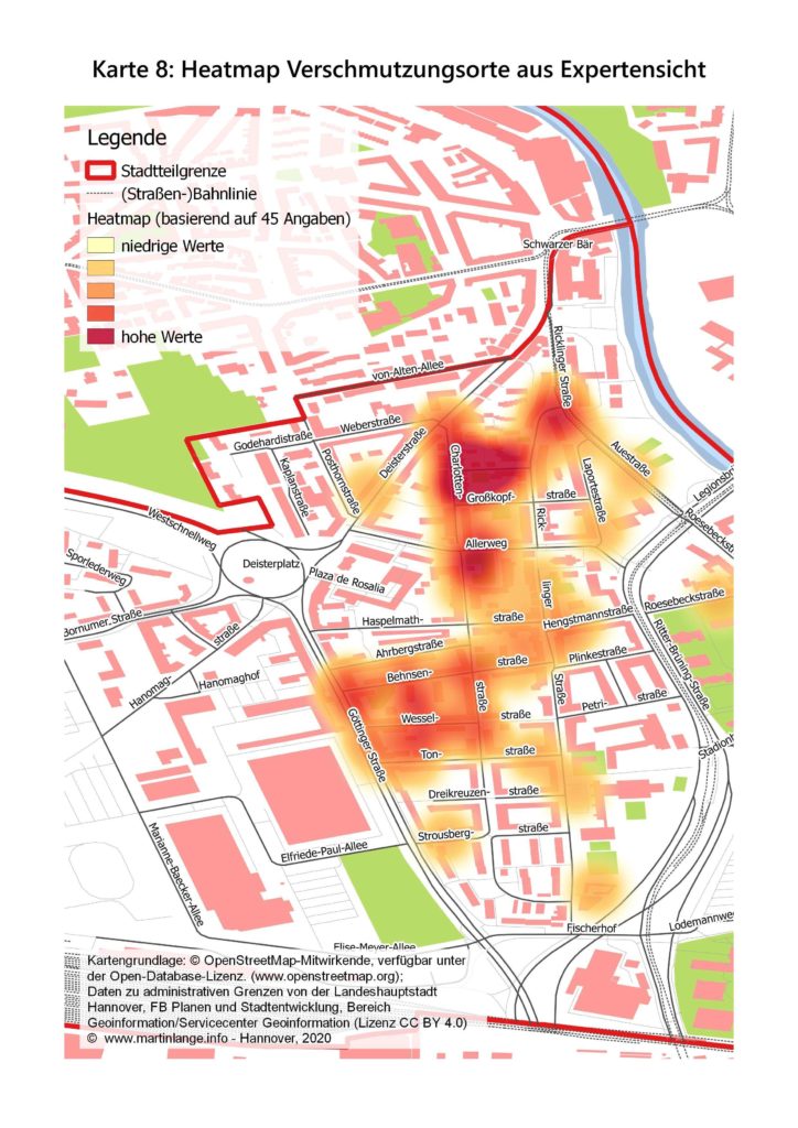 Karte 8: Heatmap Verschmutzungsorte aus Expertensicht