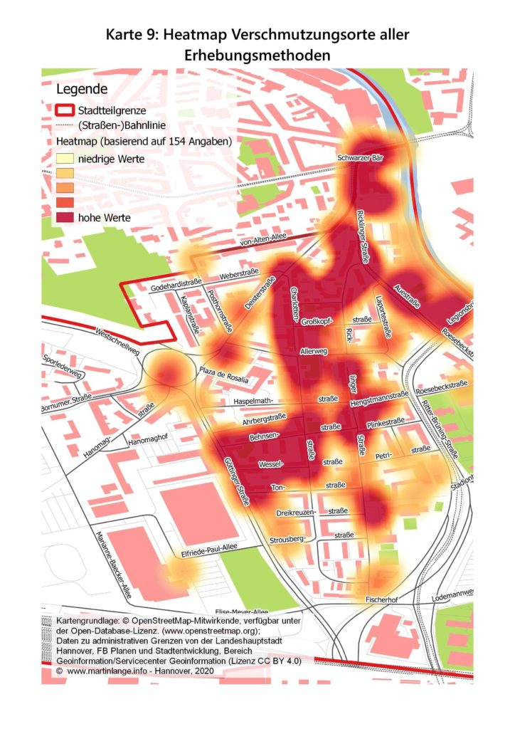 Karte 9: Heatmap Verschmutzungsorte aller Erhebungsmethoden
