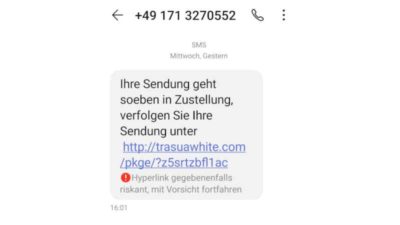 Gefälschte SMS-Paketbenachrichtigung