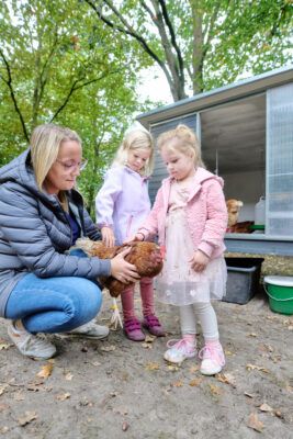 Die Kinder streicheln die Hühner gern in der Kita Herbartstraße