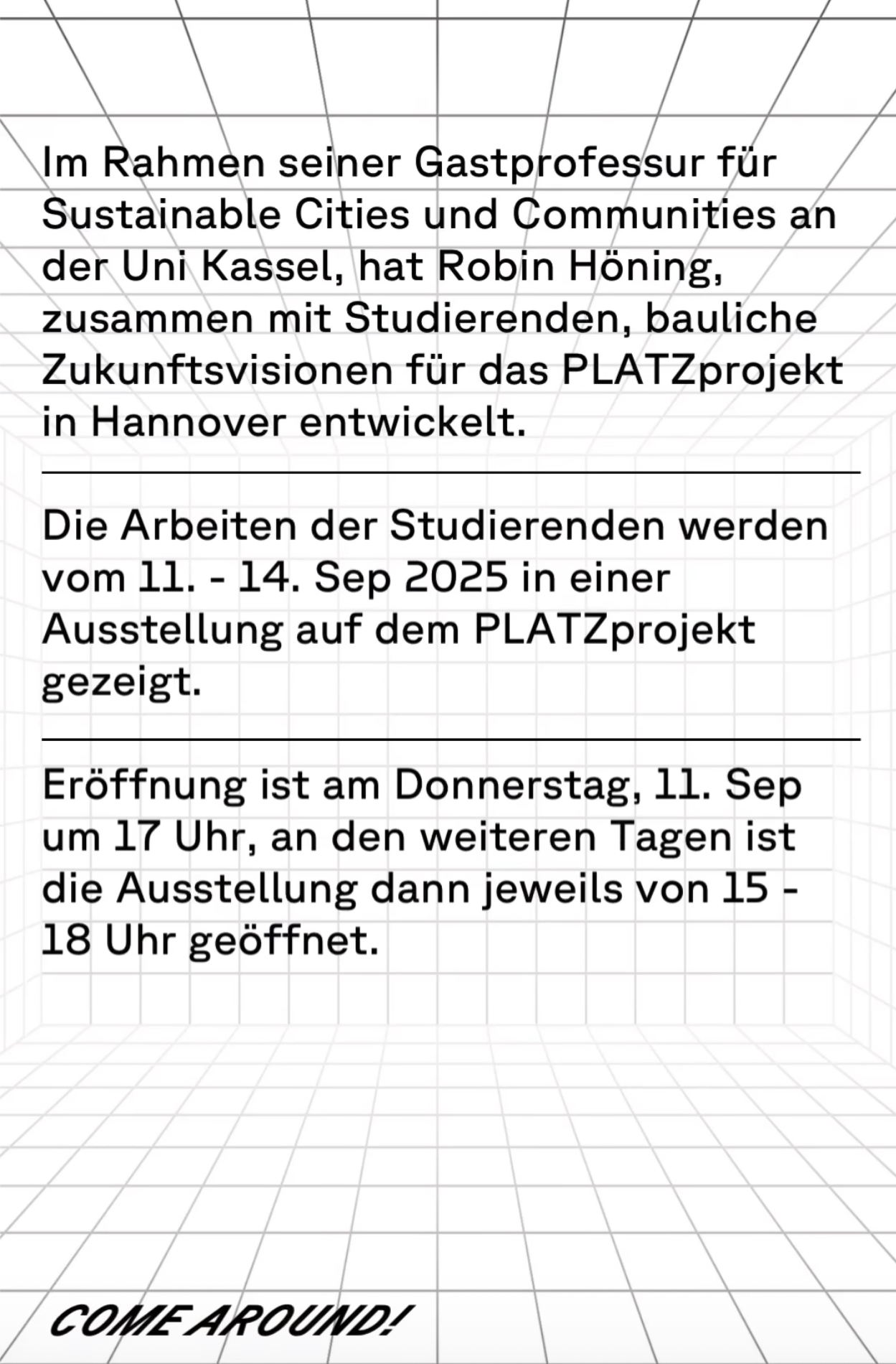 Ausstellungseröffnung zur möglichen Zukunft des PLATZprojekts aus Perspektive der Architektur & Stadtentwicklung
