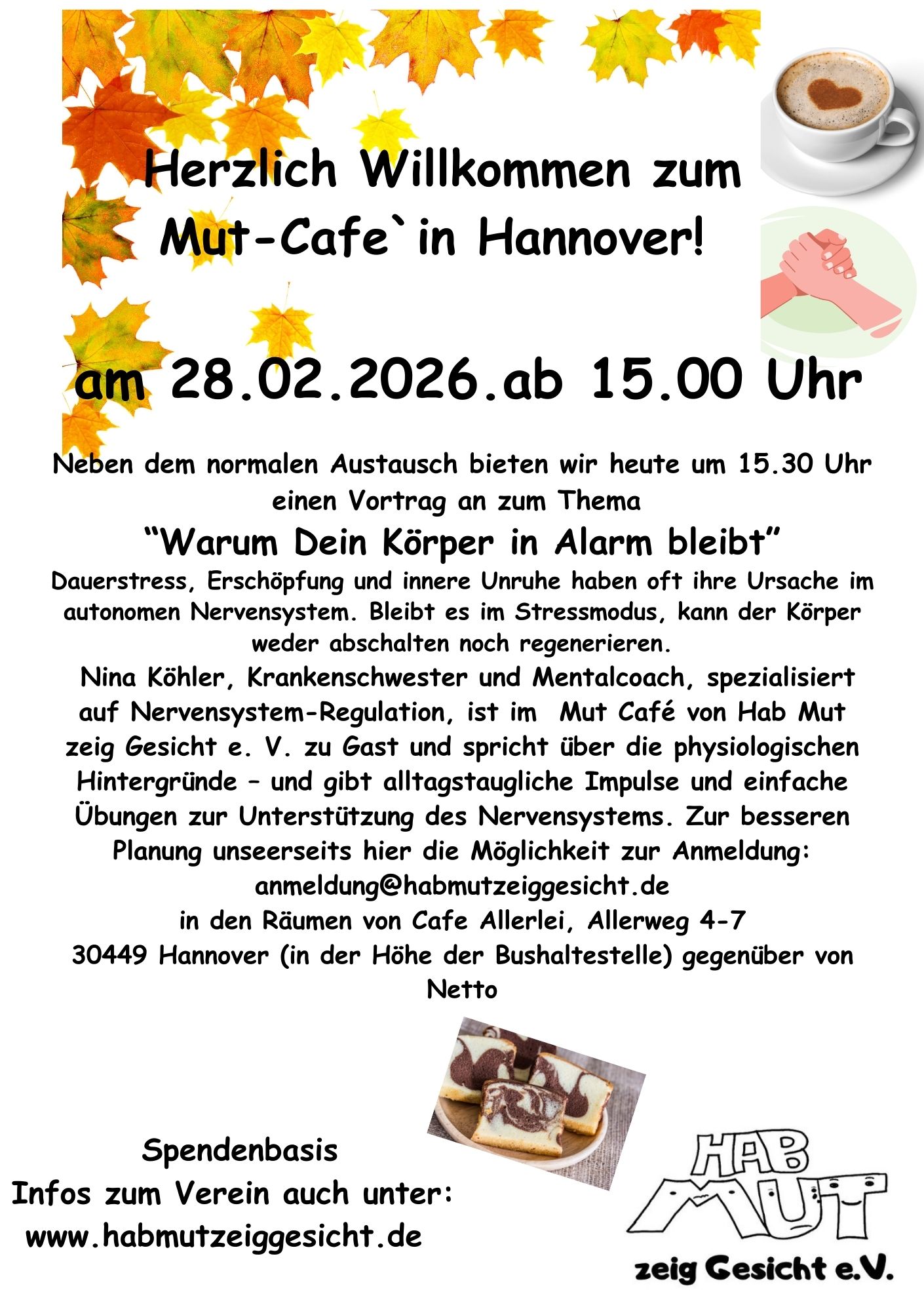Mut-Café in Hannover mit Vortrag "Warum Dein Körper in Alarm bleibt"