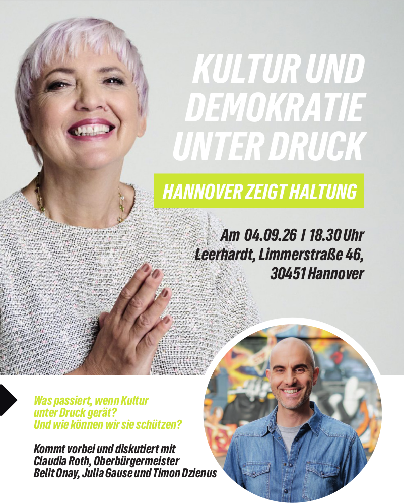 Claudia Roth kommt nach Hannover: Wir reden über Kultur und Demokratie