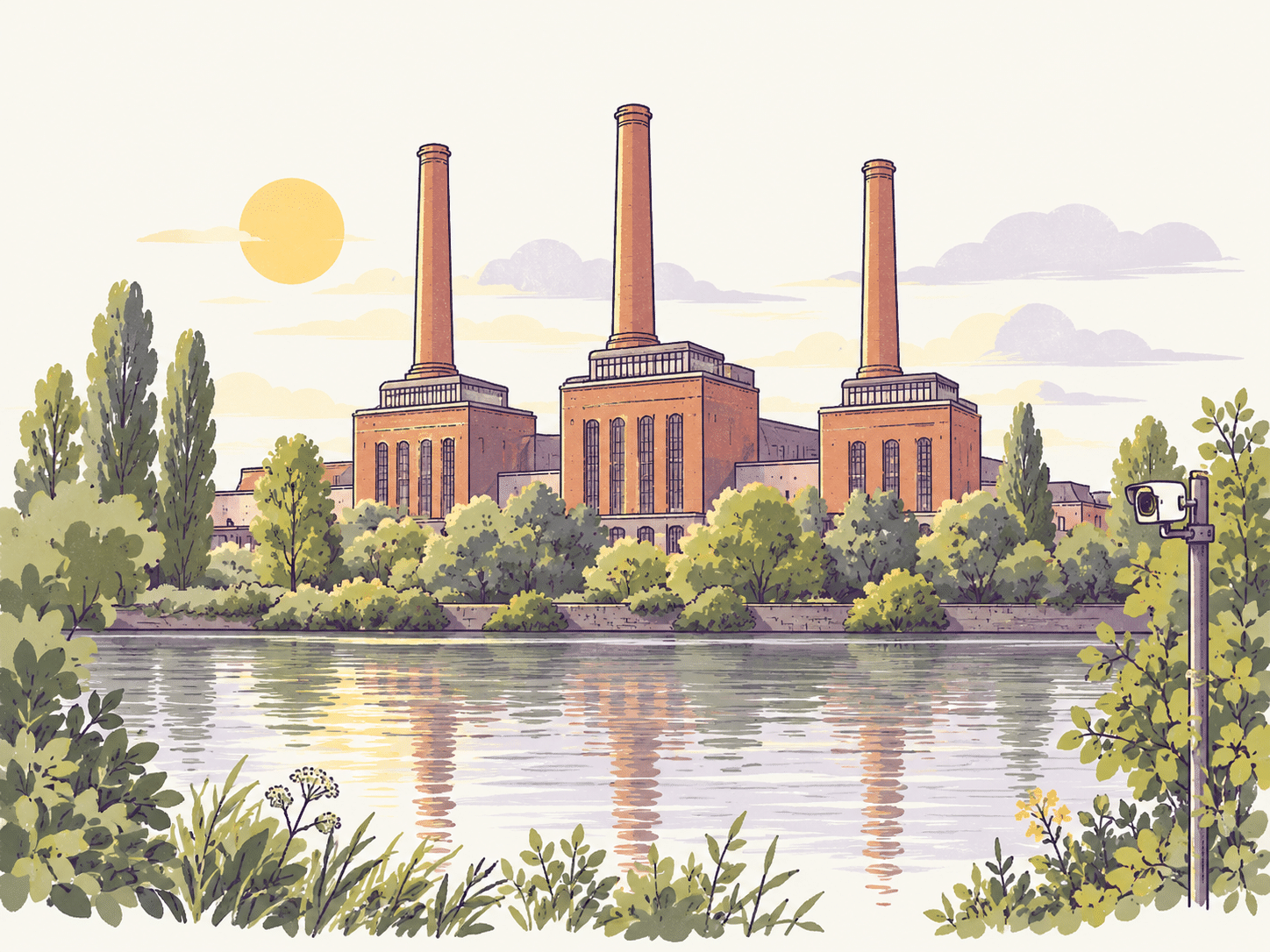 Illustration der drei warmen Brüder mit Sonne und Webcam