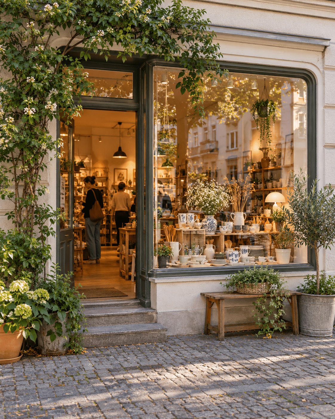 Geschäft mit begrüntem Schaufenster