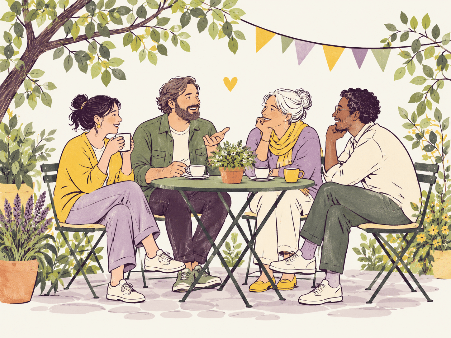 Illustration einer Gesprächsrunde im Viertel