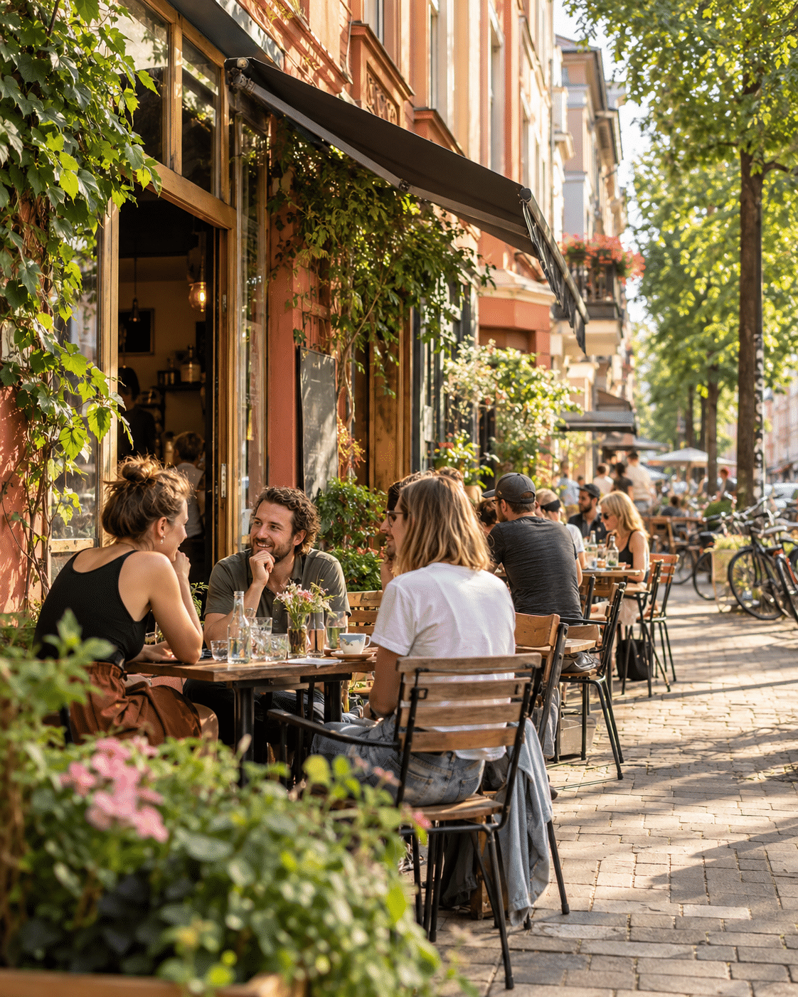 Menschen im Straßencafé