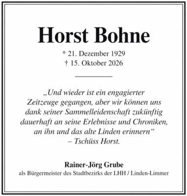 Traueranzeige Horst Bohne